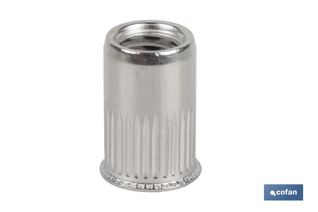 TUERCAS REMACHABLES RANURADAS CABEZA REDUCIDA INOX A-2 M3 (PACK: 1000 UDS)