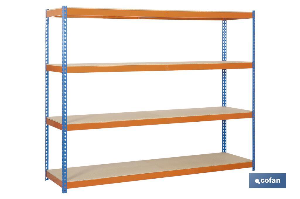 ESTANTERÍA MEDIA CARGA AZUL/NARANJA 4 BALDAS DE MADERA 2000 X 1500 X 600 MM (PACK: 1 UDS)