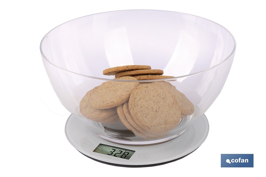 BÁSCULA DE COCINA DIGITAL CON CUENCO DE CAPACIDAD 3,8 L 10 KILOS 25,5 X 14 CM (PACK: 1 UDS)